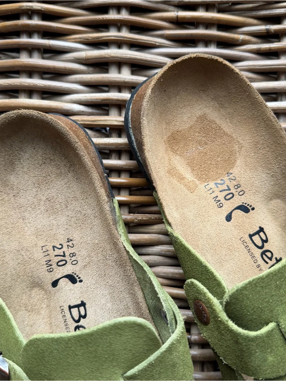 New Betula Birkenstock Boston Men's Green Suede Buckle Sandals 42 EU 9 US Clog